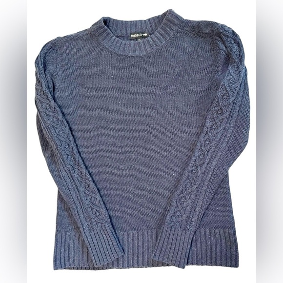 Toad & Co Cambridge Cable Crewneck sweater in denim blue, Extra Small, XS - Picture 2 of 13